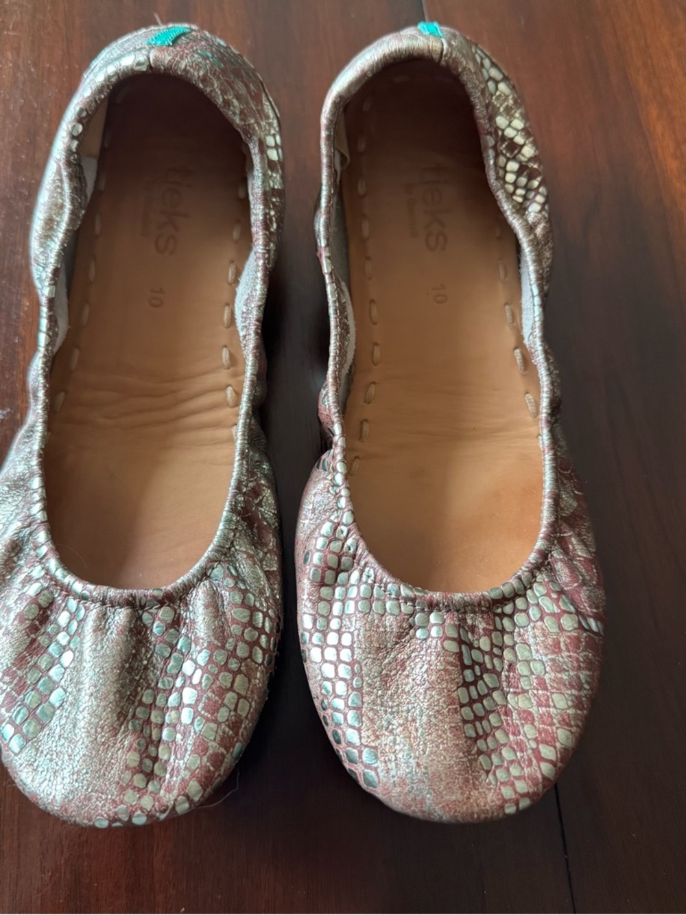 Tieks Wild Copper Full Grain Leather Ballet Flats Size 10 Blue Soles Comfy